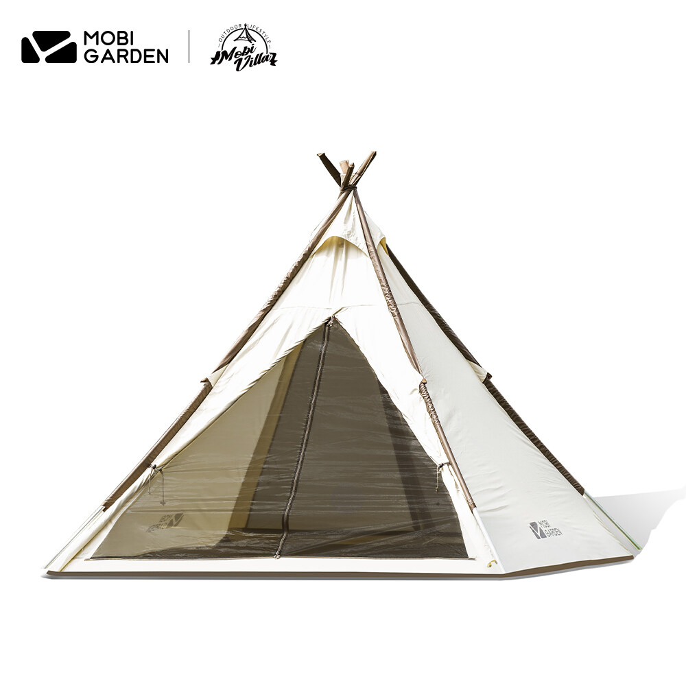 MOBI GARDEN Camping Cotton Pyramid Tent 2-3 Person Family Canvas Tent Tower A Waterproof