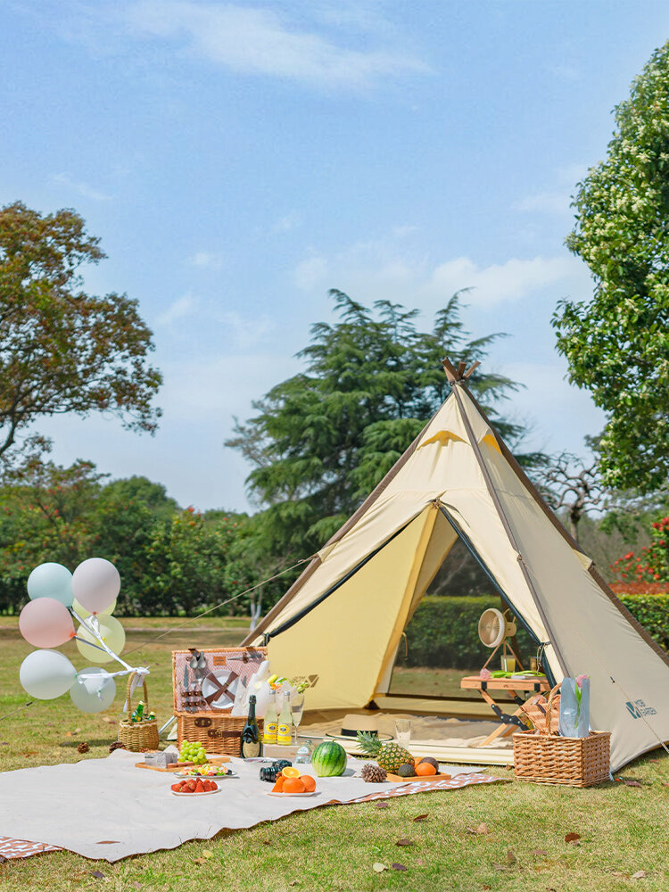 MOBI GARDEN Camping Cotton Pyramid Tent 2-3 Person Family Canvas Tent Tower A Waterproof · v30