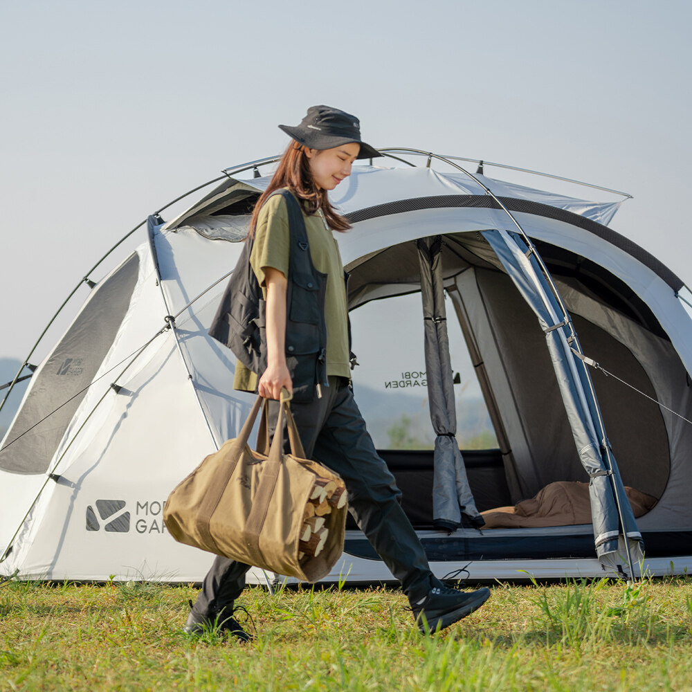 MOBI GARDEN Buitencamping Familietent Royal Castle voor glamping, zonnebrandcrème voor grote ruimtes