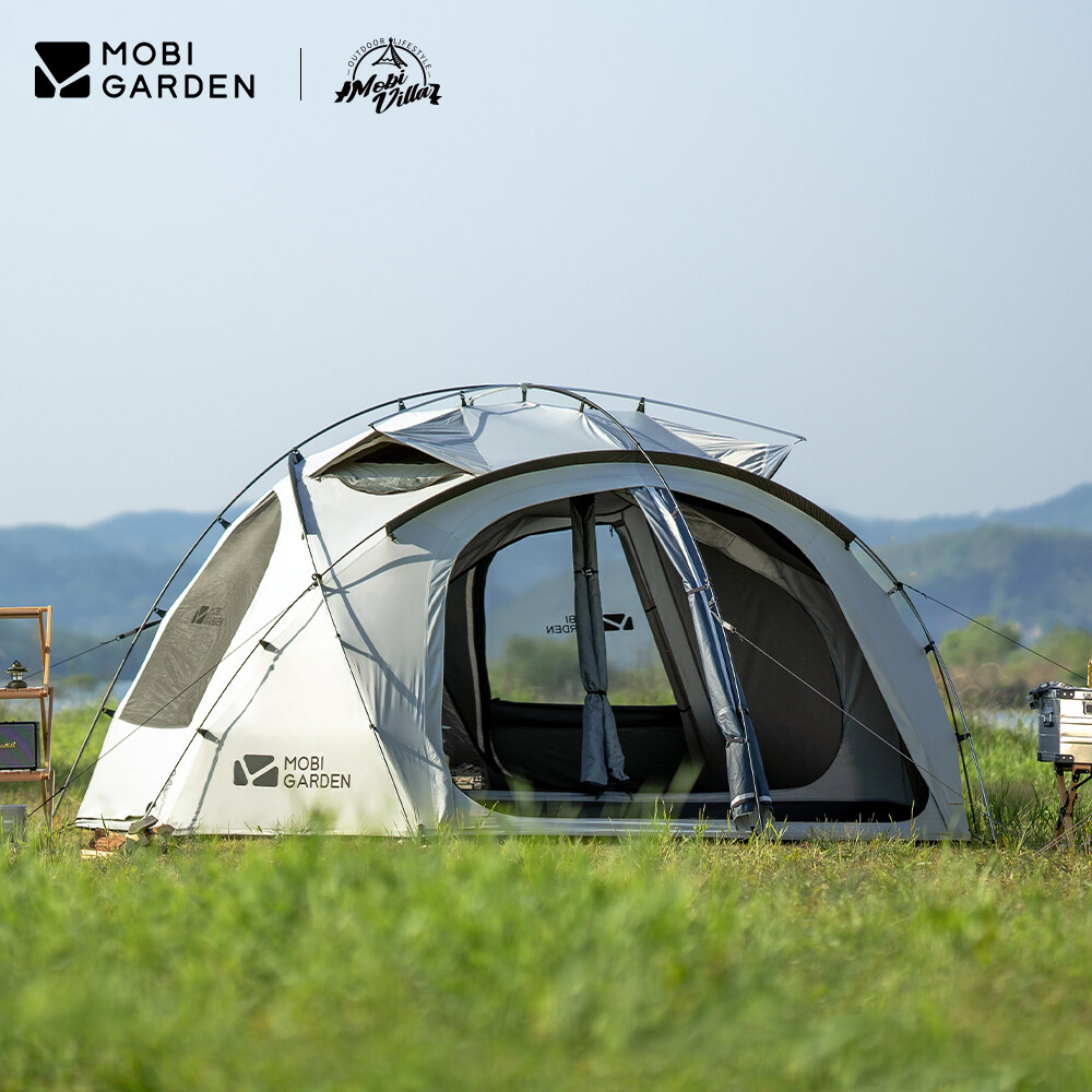 MOBI GARDEN Buitencamping Familietent Royal Castle voor glamping, zonnebrandcrème voor grote ruimtes