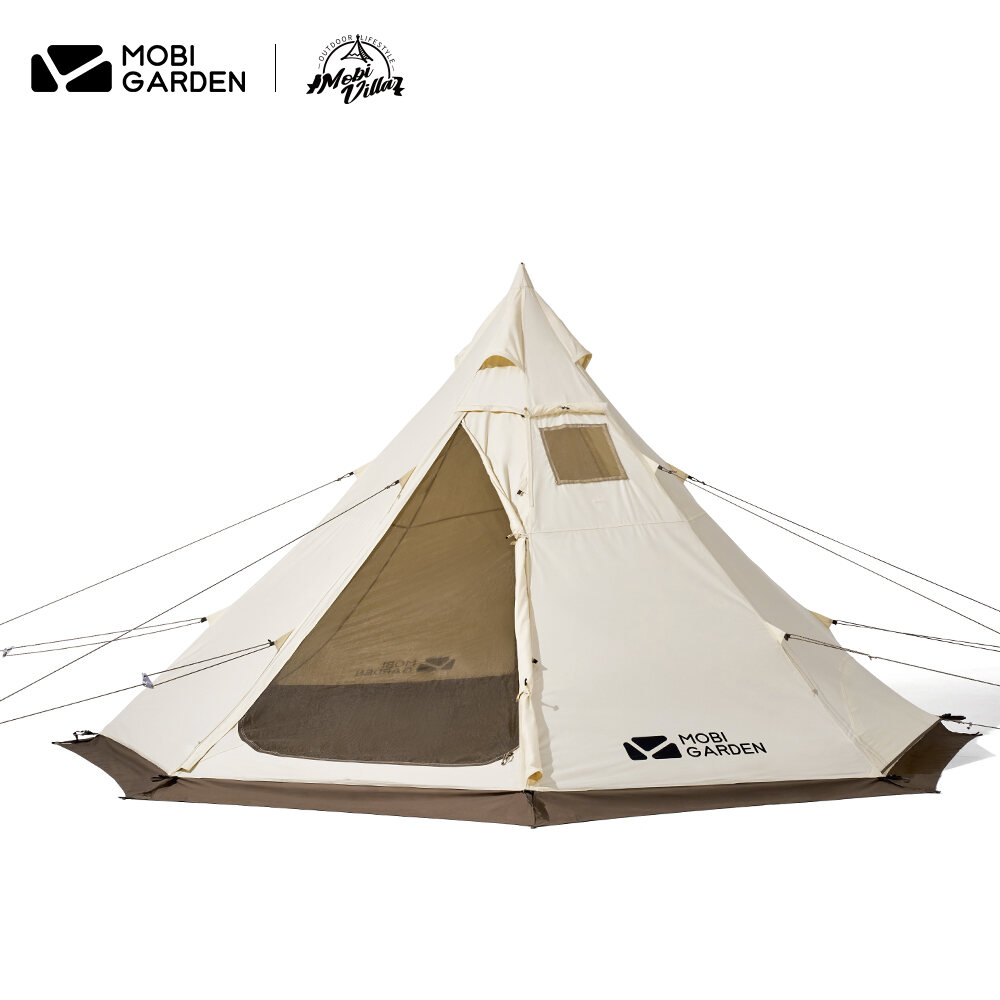 MOBI GARDEN Camping Cotton Pyramid Tent 2-3 Person Family Canvas Tent Tower A Waterproof