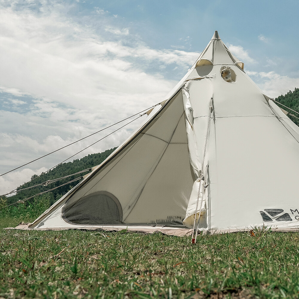 MOBI GARDEN Camping Cotton Pyramid Tent 2-3 Person Family Canvas Tent Tower A Waterproof · v43