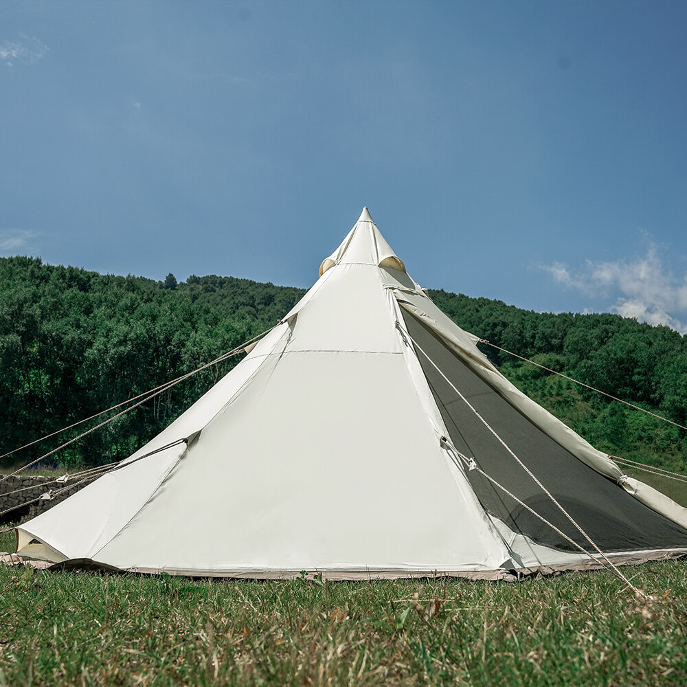 MOBI GARDEN Camping Cotton Pyramid Tent 2-3 Person Family Canvas Tent Tower A Waterproof · v43