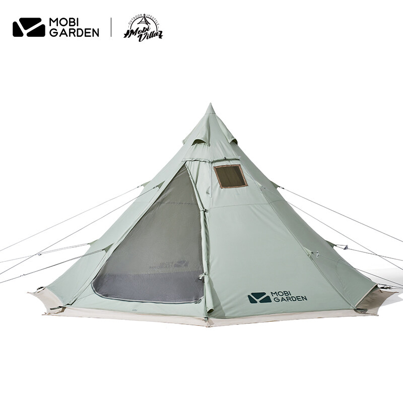 MOBI GARDEN Camping Cotton Pyramid Tent 2-3 Person Family Canvas Tent Tower A Waterproof · v43