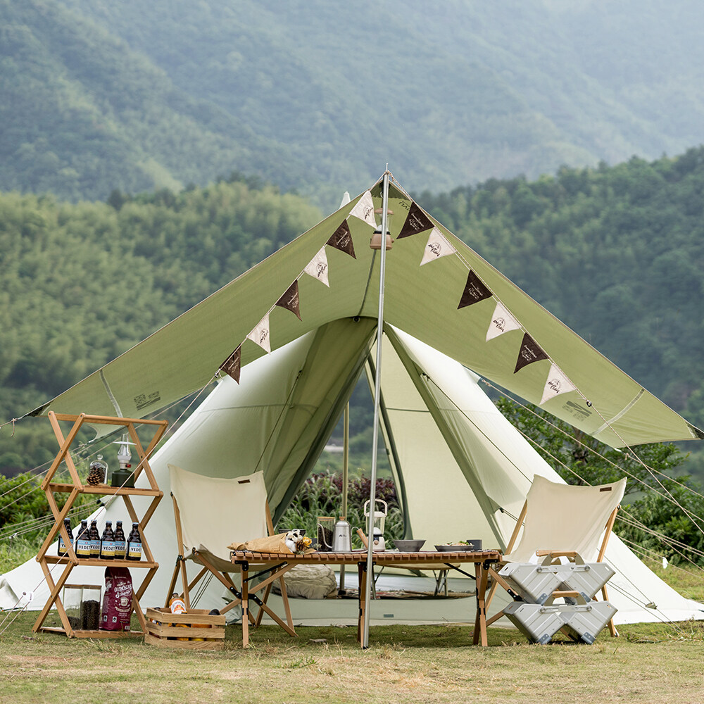 MOBI GARDEN Camping Cotton Pyramid Tent 2-3 Person Family Canvas Tent Tower A Waterproof · v43