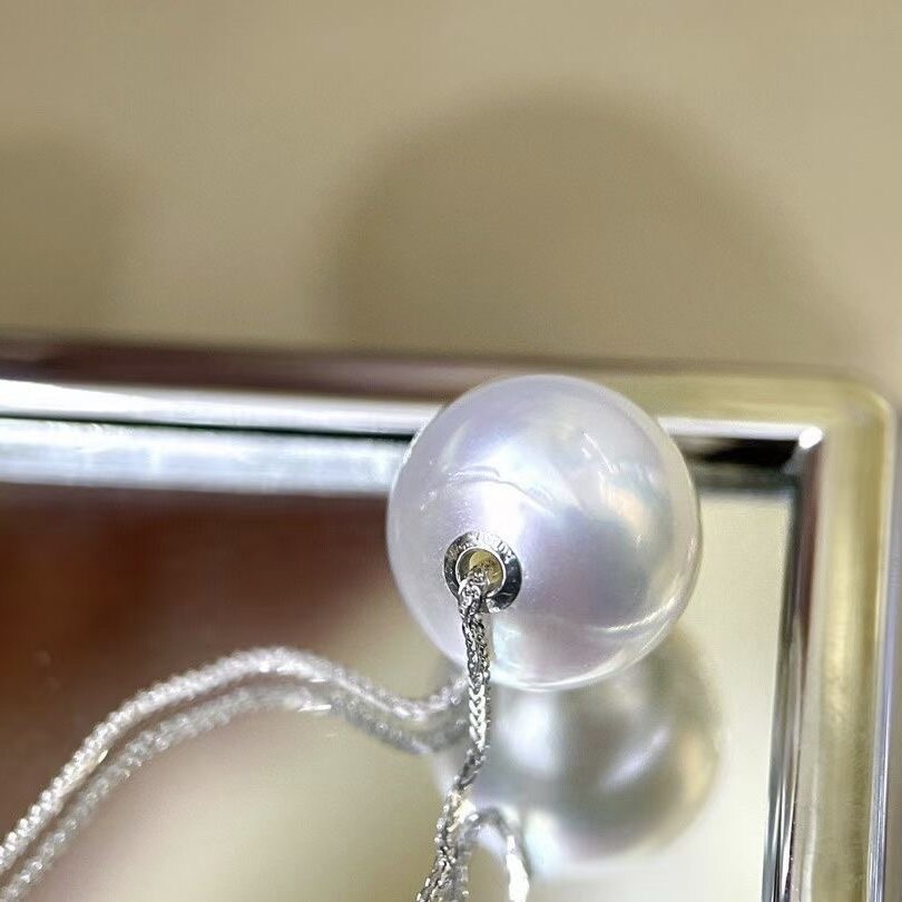 Montagne Jewelry 18K Pure White Gold Necklace For Women Elegant Design Fine Jewellery Natural 12-13mm Grade A White Pearl Pendant