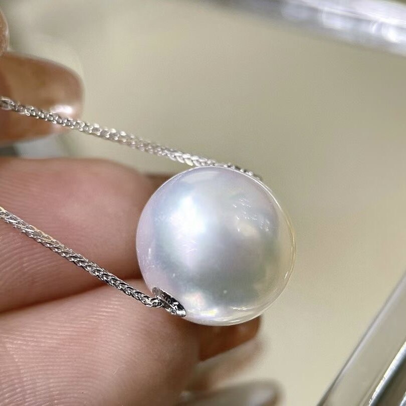 Montagne Jewelry 18K Pure White Gold Necklace For Women Elegant Design Fine Jewellery Natural 12-13mm Grade A White Pearl Pendant