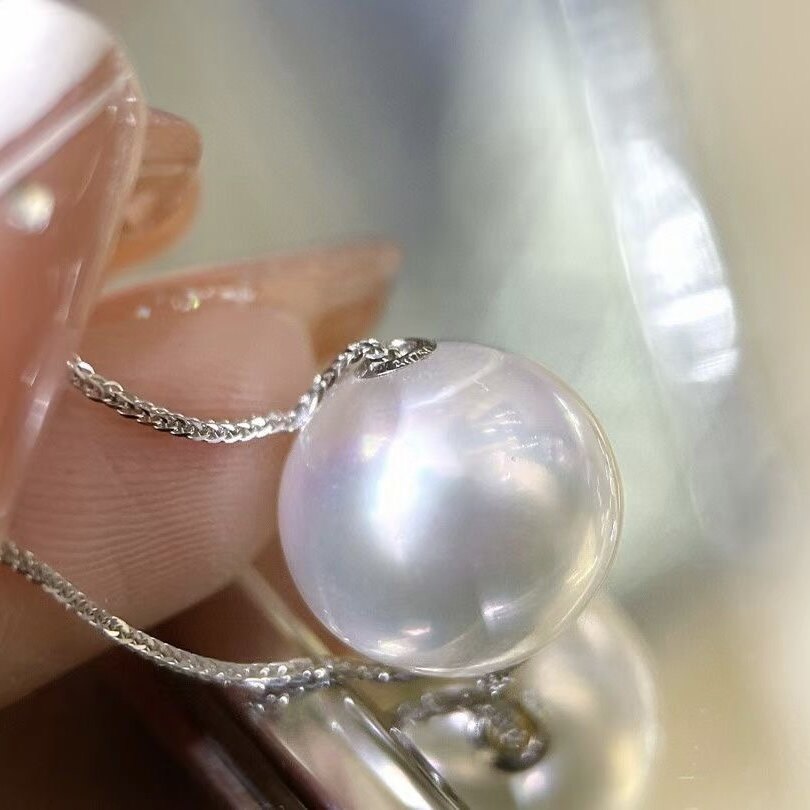 Montagne Jewelry 18K Pure White Gold Necklace For Women Elegant Design Fine Jewellery Natural 12-13mm Grade A White Pearl Pendant