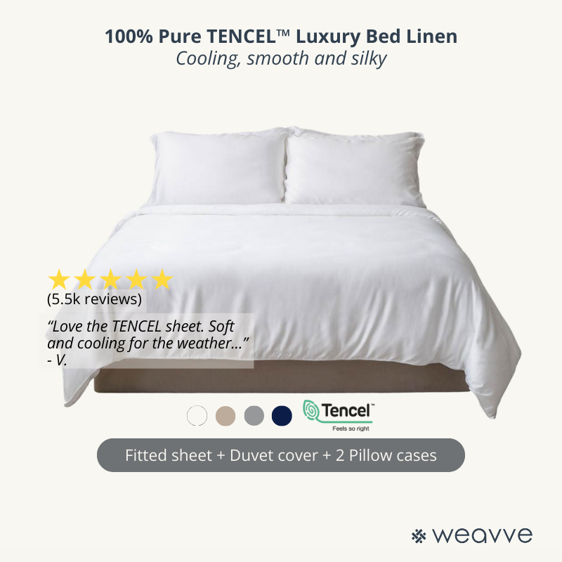 طقم TENCEL™ الكلاسيكي من Weavve Everyday (ملاءة سرير ملائمة وغطاء لحاف وغطاء وسادة) [ملاءة سرير |