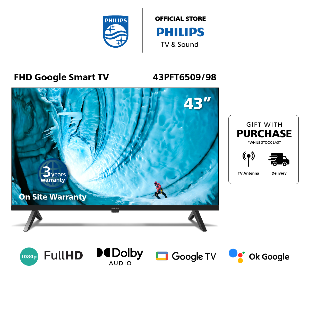 [MAR ARRIVAL] 2024 Model PHILIPS Google SMART Full HD LED 43 Inch TV | 43PFT6509/98 | Youtube | Netflix | meWatch | Google Assistant | Dolby Vision | 3 years warranty | FOC Tabletop Setup