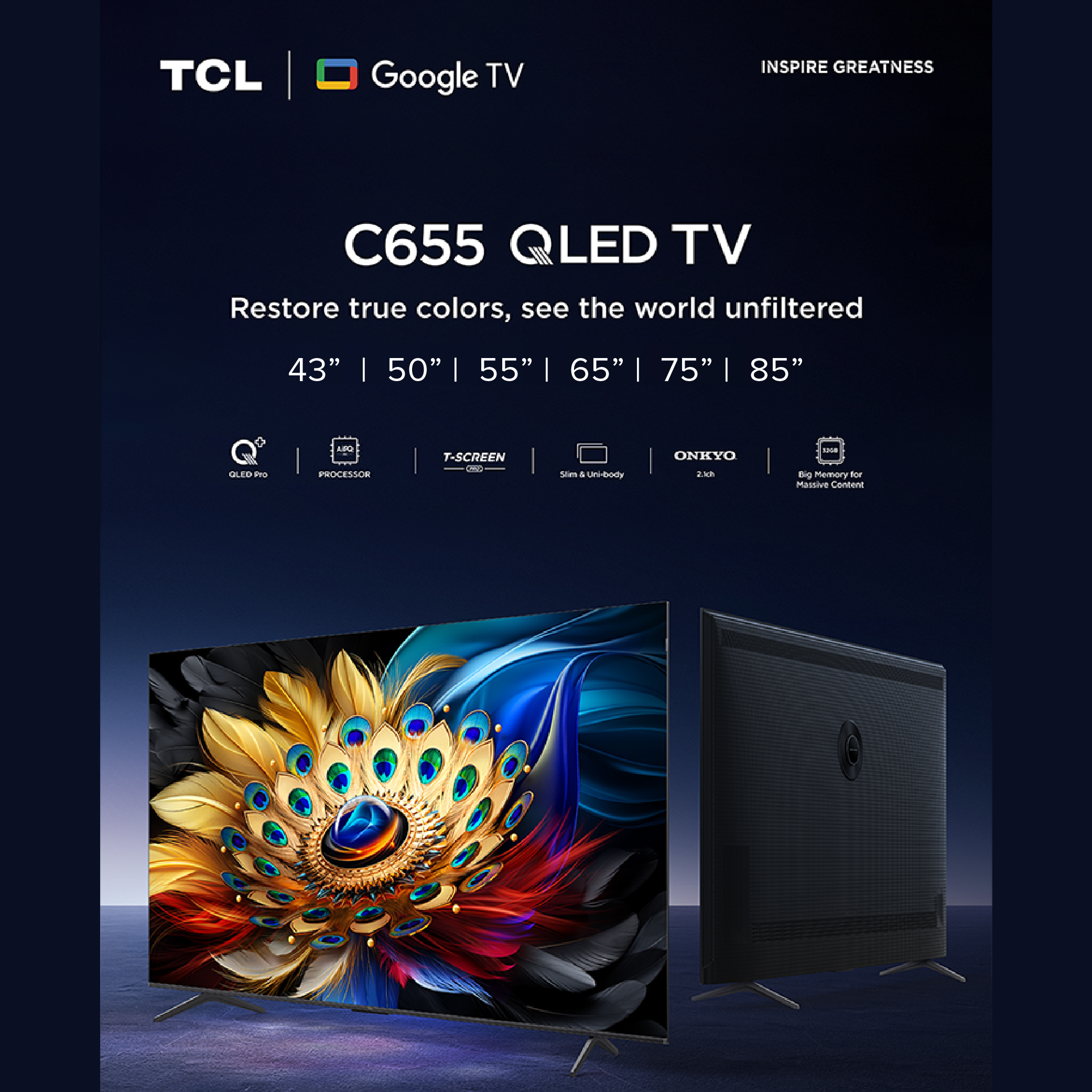 2024 TCL C655 4K QLED | 43 50 55 65 75 85 98 | AI Smart Google TV | Eye care | AIPQ PRO · v3