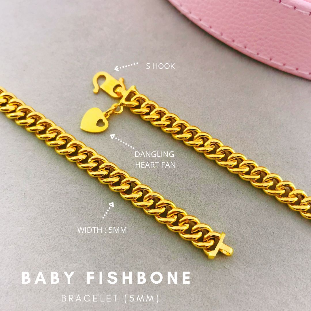 Merlin Goldsmith 22K 916 Gold (5mm) Baby Fishbone Bracelet S140 · v3