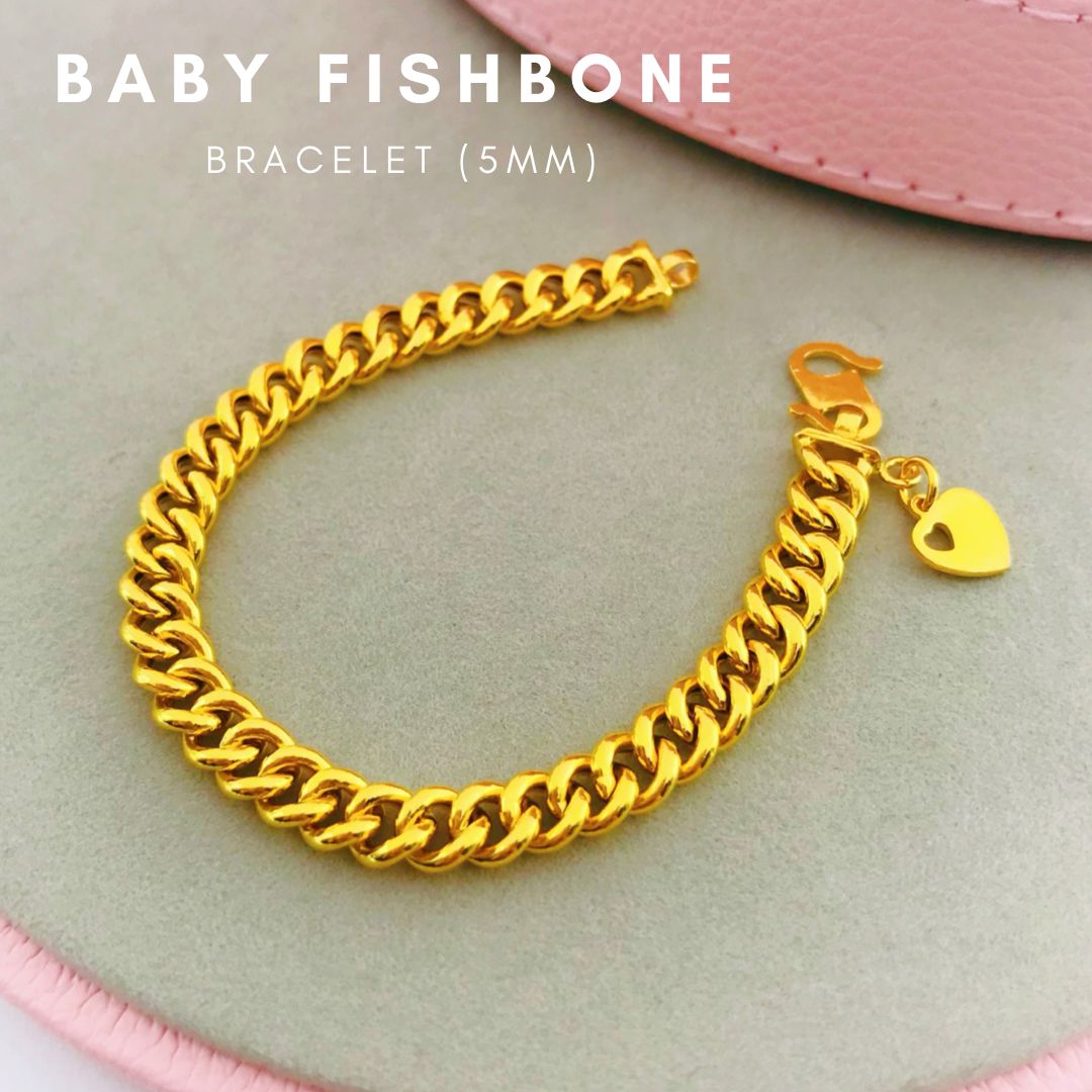 Merlin Goldsmith 22K 916 Gold (5mm) Baby Fishbone Bracelet S140 · v3