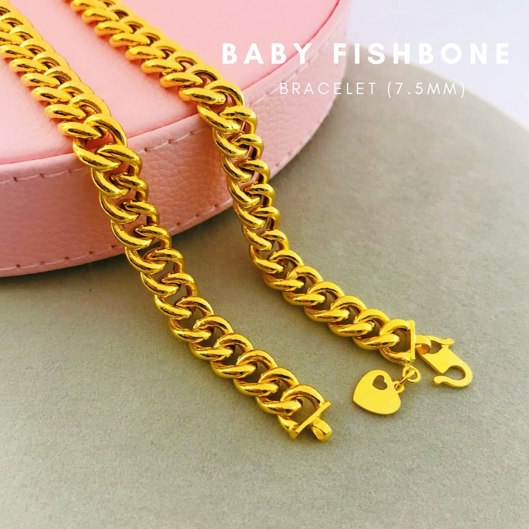 Merlin Goldsmith 22K 916 Gold (7.5mm) Baby Fishbone Bracelet (S190) · v3