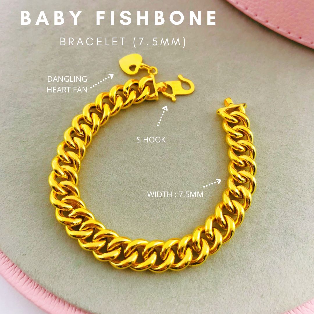 Merlin Goldsmith 22K 916 Gold (7.5mm) Baby Fishbone Bracelet (S190) · v3