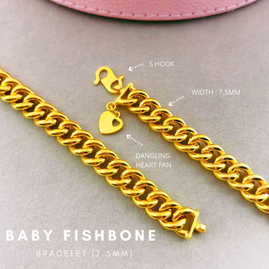 Merlin Goldsmith 22K 916 Gold (7.5mm) Baby Fishbone Bracelet (S190) · v3
