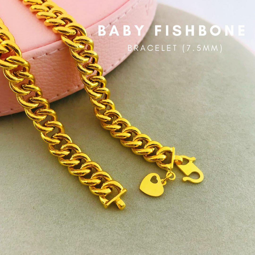 Merlin Goldsmith 22K 916 Gold (7.5mm) Baby Fishbone Bracelet (S190) · v3