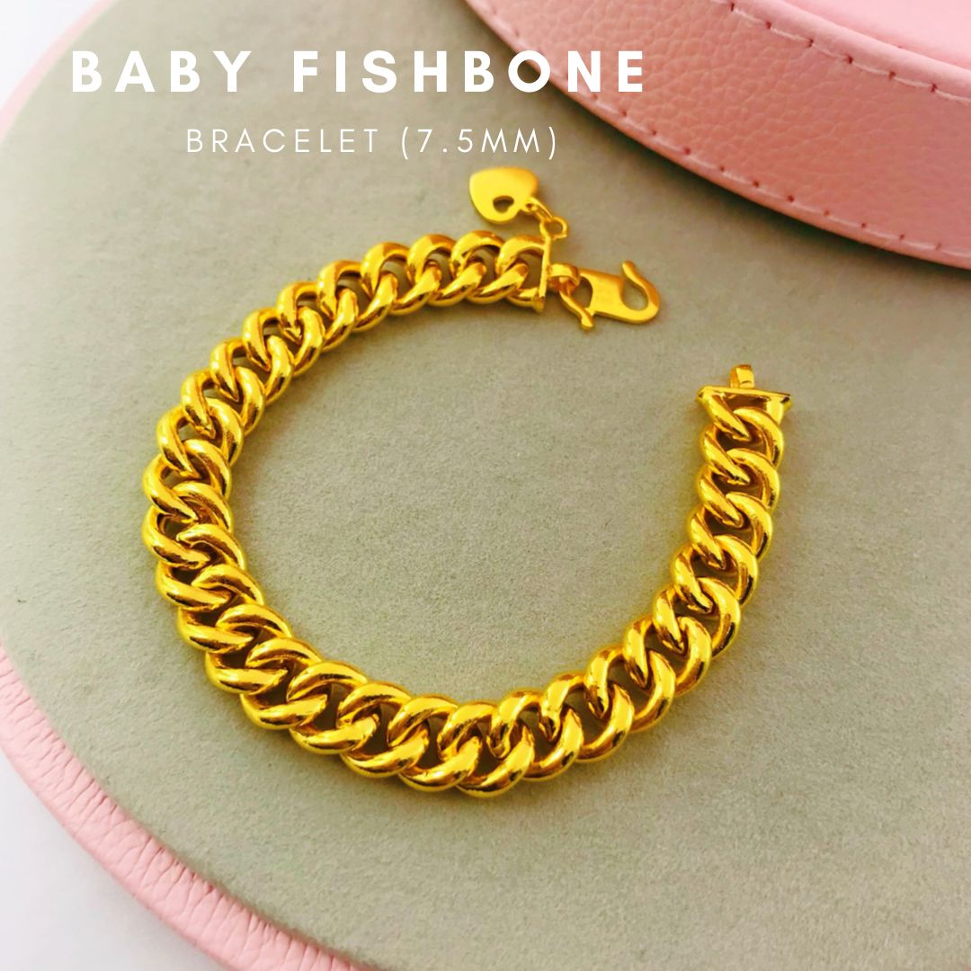 Merlin Goldsmith 22K 916 Gold (7.5mm) Baby Fishbone Bracelet (S190) · v3