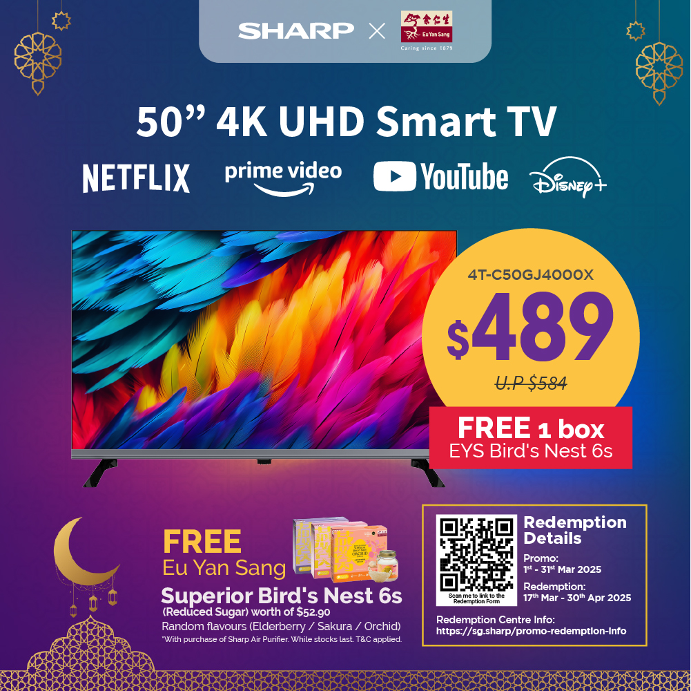 SHARP 50" 55" 4K UHD Smart TV 4T-C50GJ4000X | 4T-C55GJ4000X | Netflix, Youtube, Prime Video, Disney+  & Browser | 3 Years Warranty| Online Model