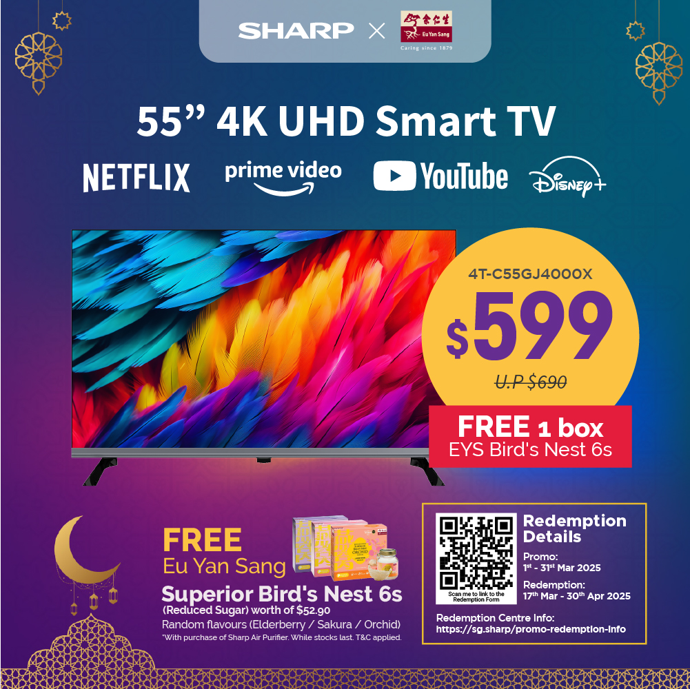 SHARP 50" 55" 4K UHD Smart TV 4T-C50GJ4000X | 4T-C55GJ4000X | Netflix, Youtube, Prime Video, Disney+  & Browser | 3 Years Warranty| Online Model · v15