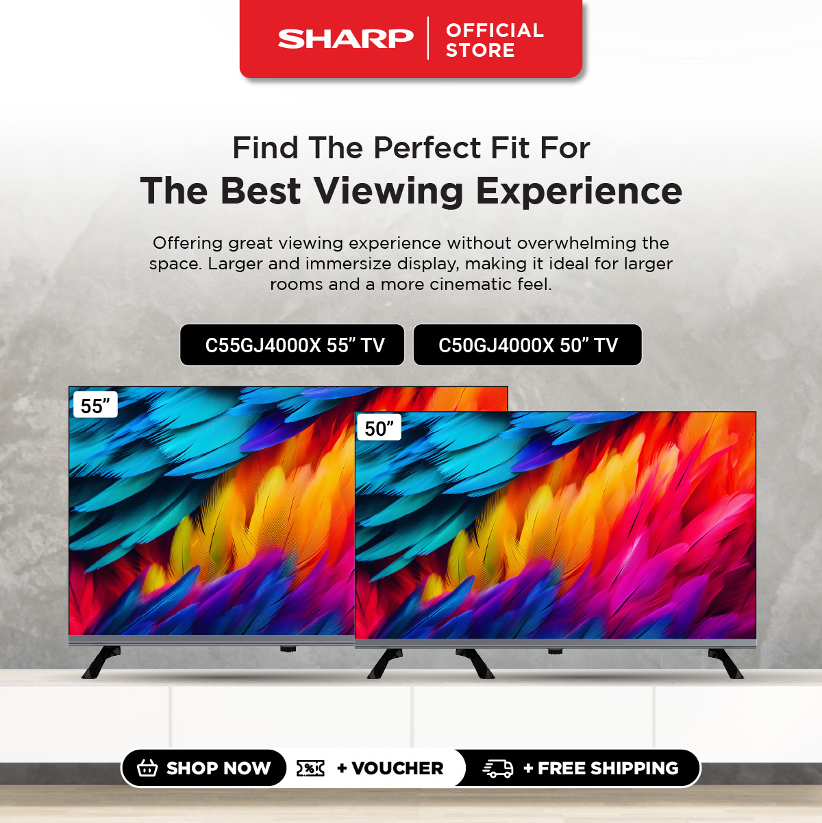 SHARP 50" 55" 4K UHD Smart TV 4T-C50GJ4000X | 4T-C55GJ4000X | Netflix, Youtube, Prime Video, Disney+  & Browser | 3 Years Warranty| Online Model · v15