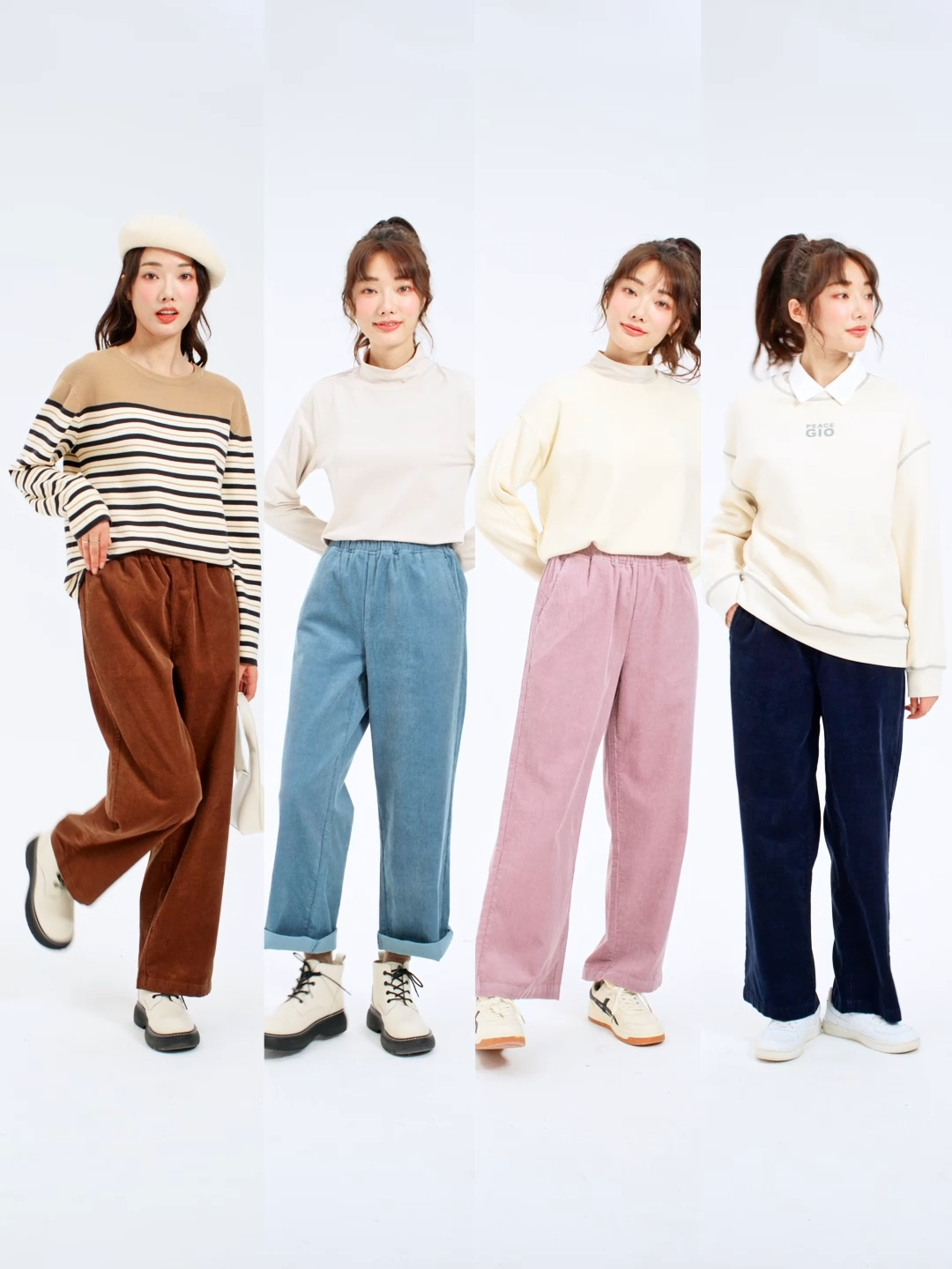 Giordano Beau Monde Pantaloni in velluto a coste di cotone a gamba larga da donna con elastico in vita Spedizione gratuita 13412773