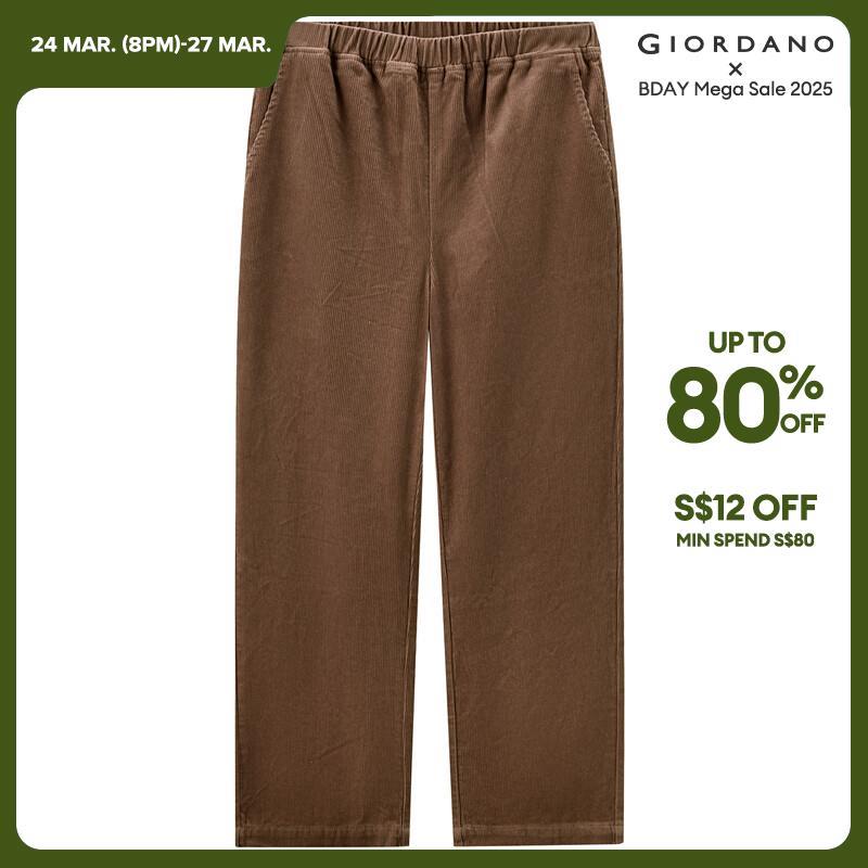 Giordano Beau Monde Women Elastic waist wide leg cotton corduroy pants Free Shipping 13412773 · v3