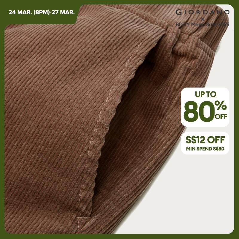 Giordano Beau Monde Women Elastic waist wide leg cotton corduroy pants Free Shipping 13412773 · v3