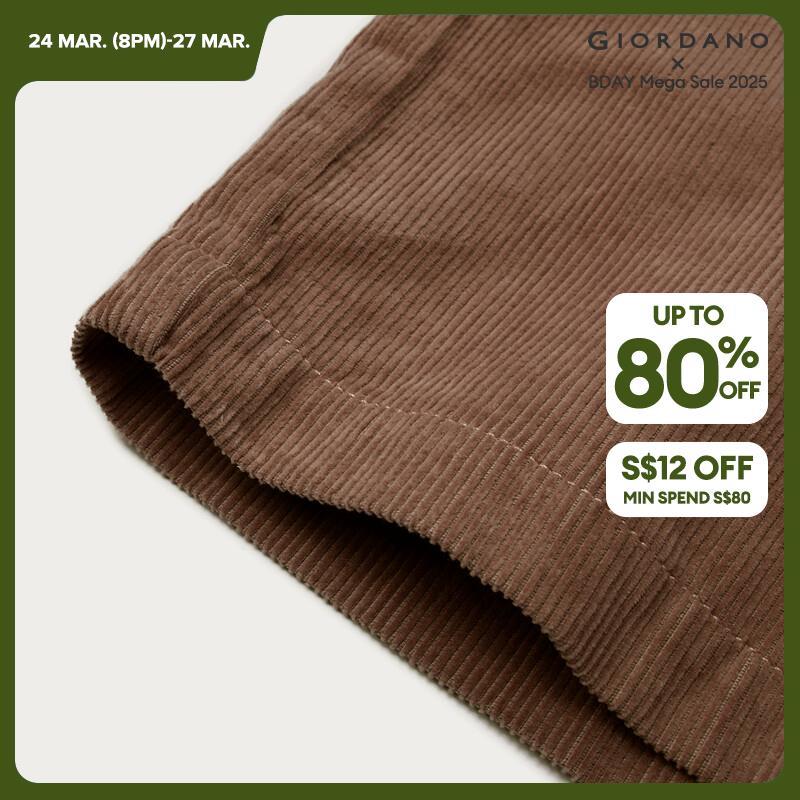 Giordano Beau Monde Women Elastic waist wide leg cotton corduroy pants Free Shipping 13412773 · v3