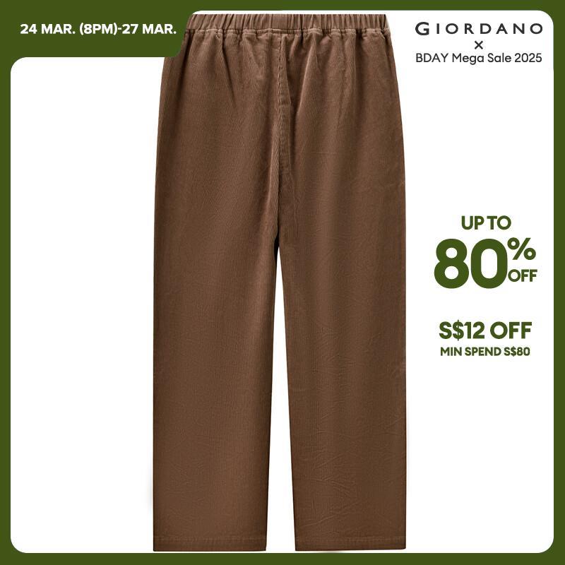 Giordano Beau Monde Women Elastic waist wide leg cotton corduroy pants Free Shipping 13412773 · v3