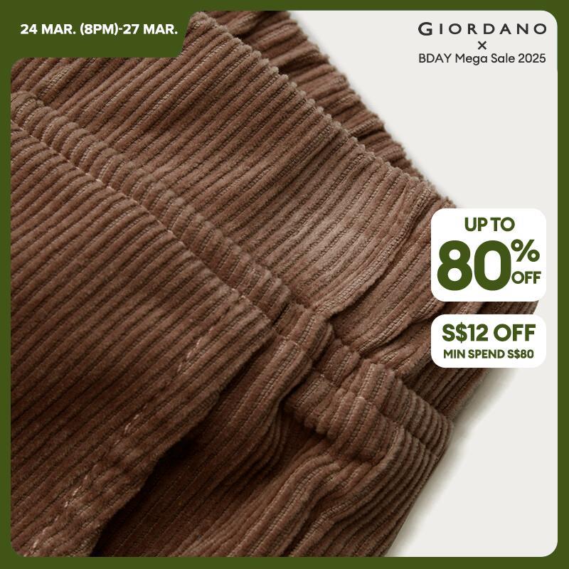 Giordano Beau Monde Women Elastic waist wide leg cotton corduroy pants Free Shipping 13412773 · v3