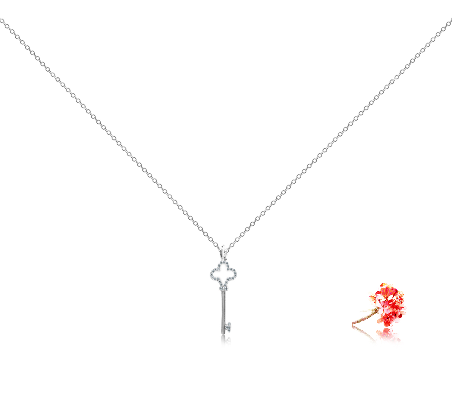 [SG Seller] จี้กุญแจประดับเพชรในทองคำขาว 9k | สร้อยคอ | ของขวัญ