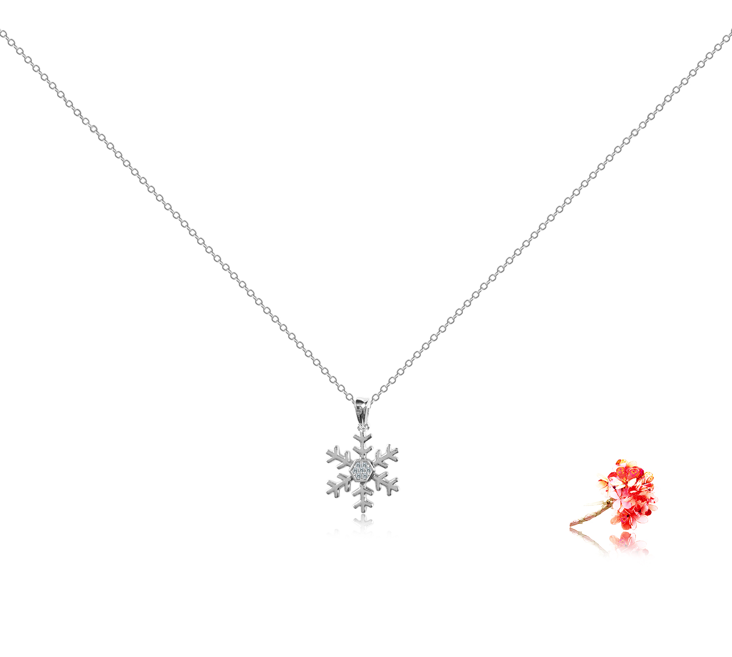 [SG Seller] Snowflakes Pendant with Diamonds in 9k White Gold | Necklaces | Gifts · v7