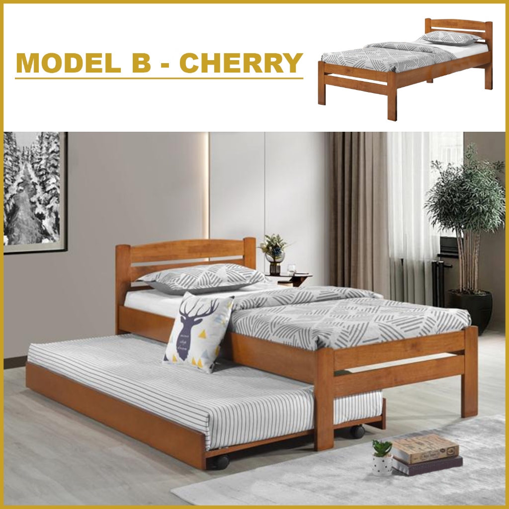 سرير إيسلا من FurnitureMartSG مصنوع من خشب المطاط الصلب وقاعدة من الخشب الرقائقي المسطح مع سرير قابل للسحب بمقاس فردي مع خيار المرتبة