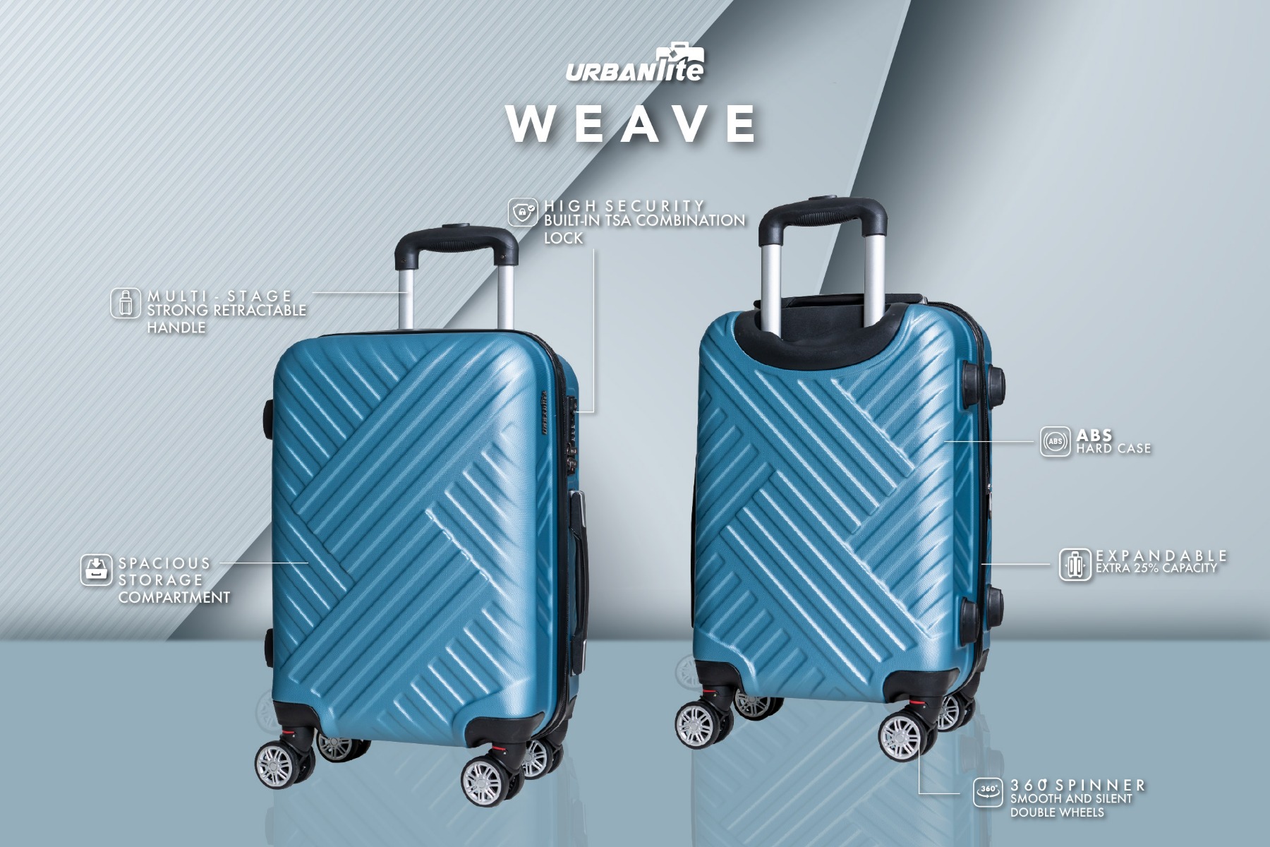 URBANlite WEAVE  2 in 1 (20"+24") 360° 8-Wheel Spinner | TSA Lock I Expandable |Hard Case Luggage-ULH 22911