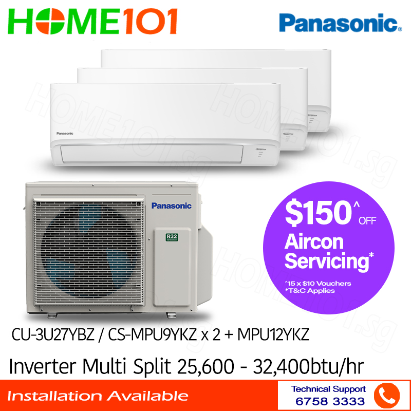 Panasonic Wechselrichter Multisplit AirCon CU-3U27YBZ/CS-MPU9YKZ x 2 + MPU12YKZ