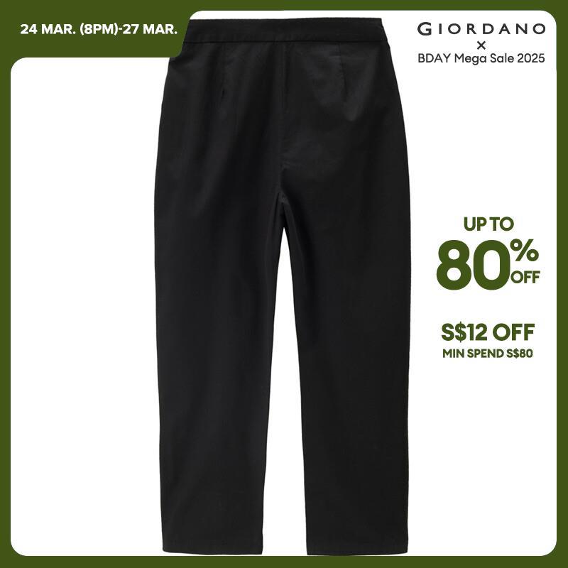 GIORDANO Kadın Pantolon Orta Boy Düz Renk Pamuklu Basit Pantolon Hafif Ayak Bileği Boyunda Pileli Moda Günlük Pantolon 13423221