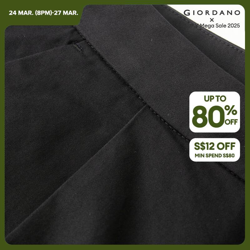 GIORDANO Kadın Pantolon Orta Boy Düz Renk Pamuklu Basit Pantolon Hafif Ayak Bileği Boyunda Pileli Moda Günlük Pantolon 13423221