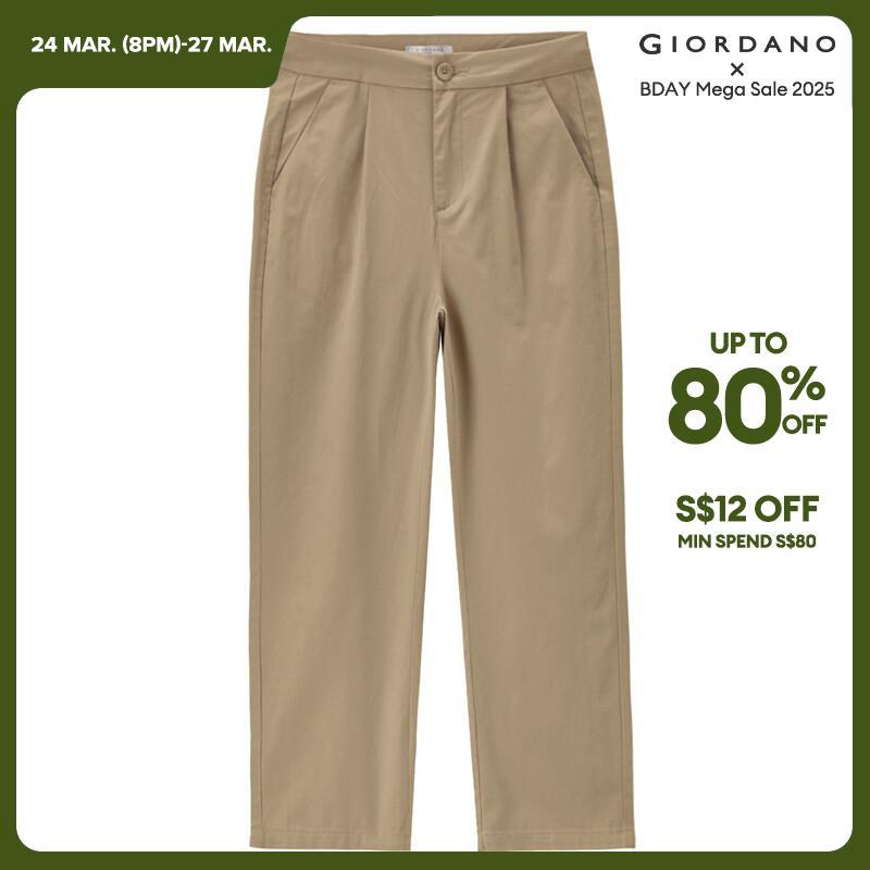 GIORDANO Kadın Pantolon Orta Boy Düz Renk Pamuklu Basit Pantolon Hafif Ayak Bileği Boyunda Pileli Moda Günlük Pantolon 13423221