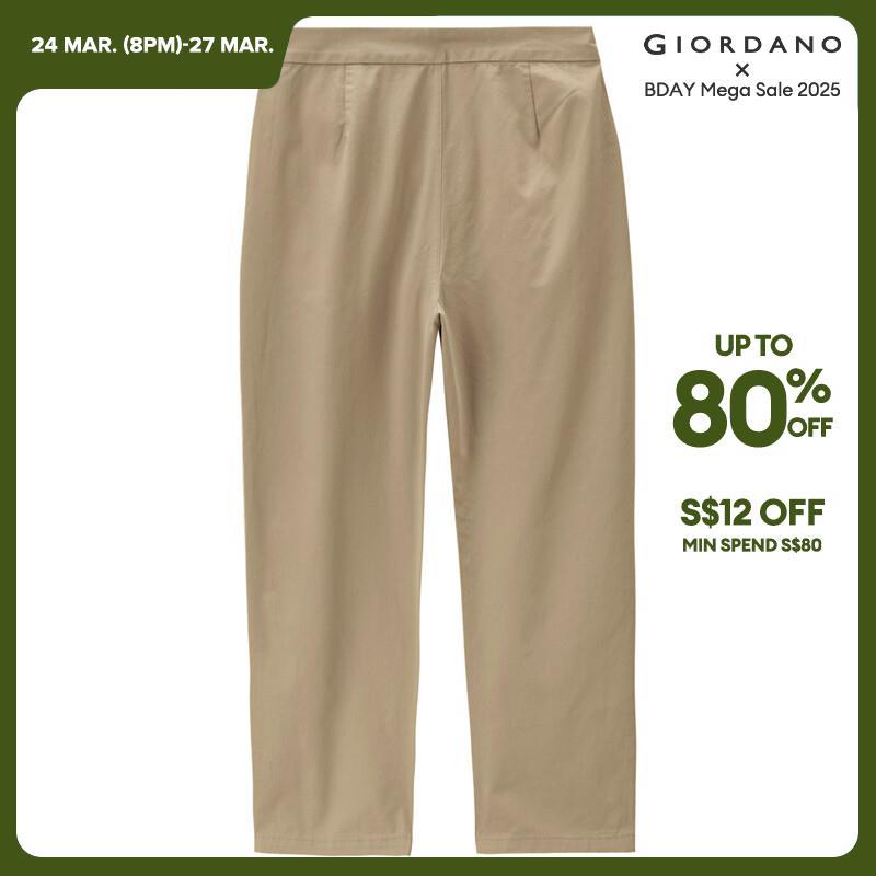 GIORDANO Kadın Pantolon Orta Boy Düz Renk Pamuklu Basit Pantolon Hafif Ayak Bileği Boyunda Pileli Moda Günlük Pantolon 13423221
