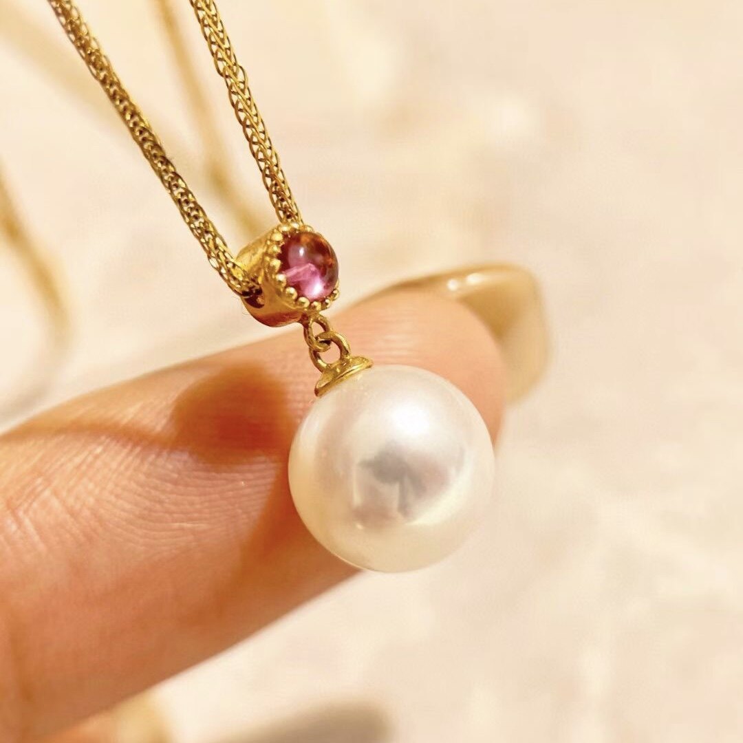 Montagne Jewelry 18k Gold Pendant Natural Tourmaline Inset Design Fine Jewellery Natural 12mm White Pearl Pendant Gold Necklace