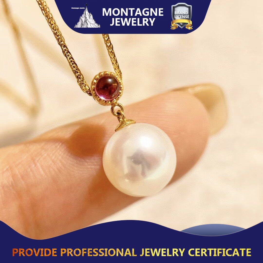 Montagne Jewelry 18k Gold Pendant Natural Tourmaline Inset Design Fine Jewellery Natural 12mm White Pearl Pendant Gold Necklace