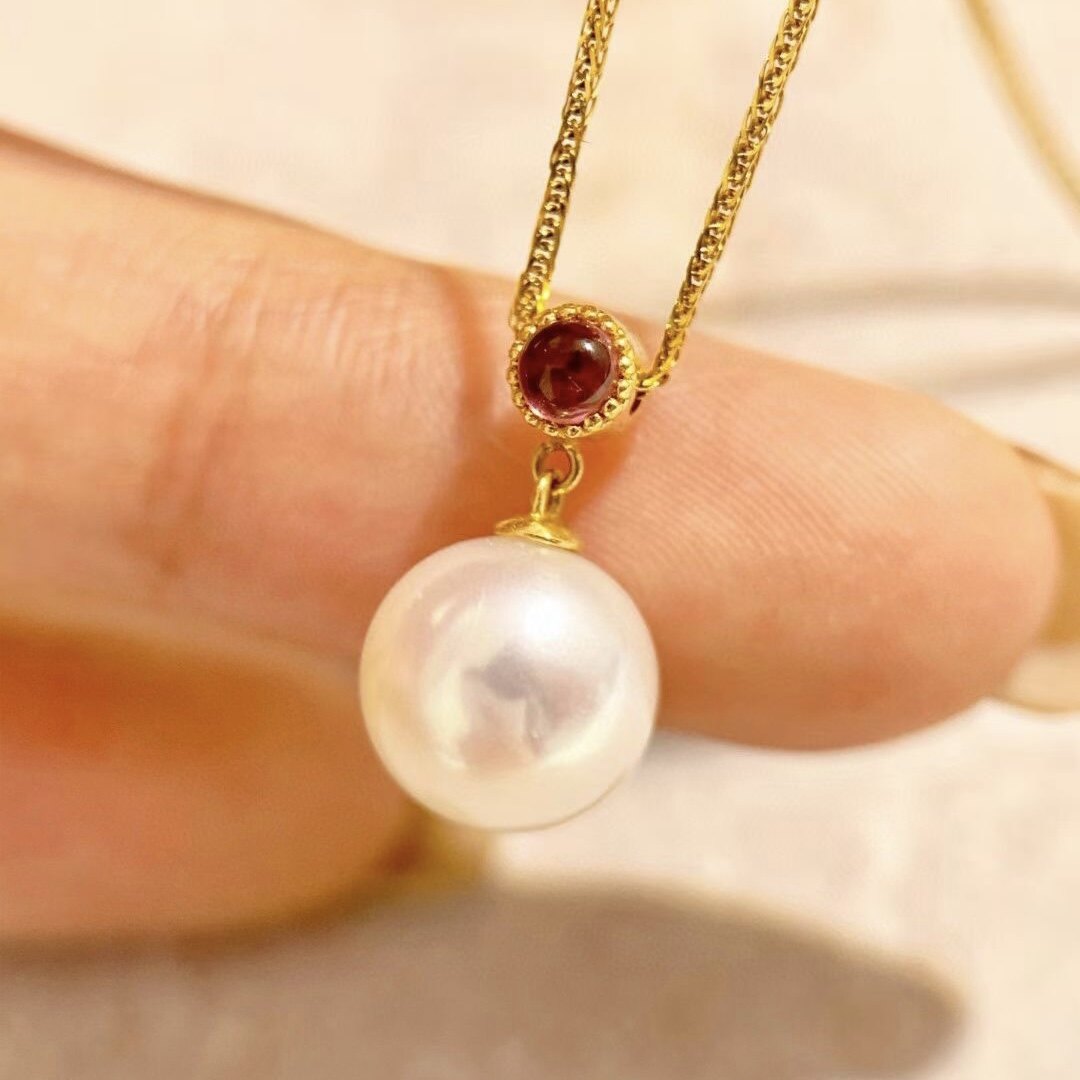 Montagne Jewelry 18k Gold Pendant Natural Tourmaline Inset Design Fine Jewellery Natural 12mm White Pearl Pendant Gold Necklace