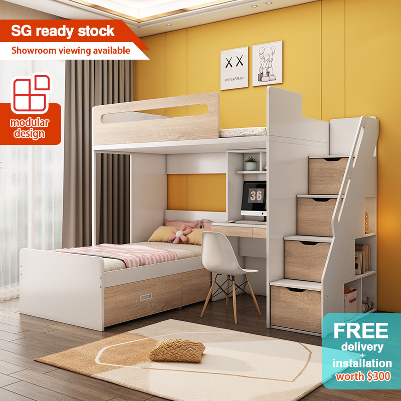 [SG Seller] เตียงสองชั้น | เตียงสองชั้นแบบโมดูลาร์ | เตียงสองชั้นสำหรับเด็ก | เตียงสองชั้นสำหรับเด็ก | Trendy Space