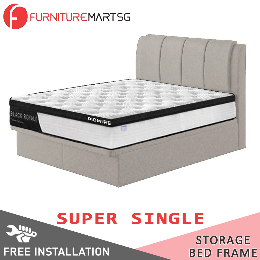 سرير تخزين من الجلد والقماش من FurnitureMartSG مع مرتبة.