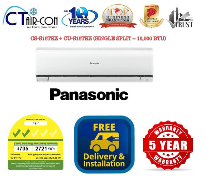 PANASONIC Air-Con (CUS18TKZ/CSS18TKZW) INVERTER SINGLE SPLIT  + FREE Installation + FREE Delivery + FREE $50 Servicing Voucher + Dismantle & Disposal Old Air-Con Unit
