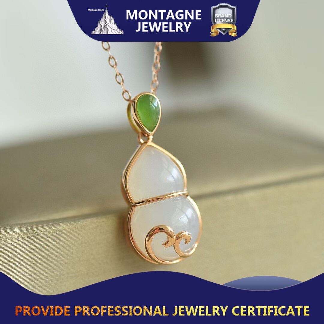 Montagne Jewelry 18k Rose Gold Pendant Lucky Ground Design Fine Jewellery Natural White Jade Pendant Necklace