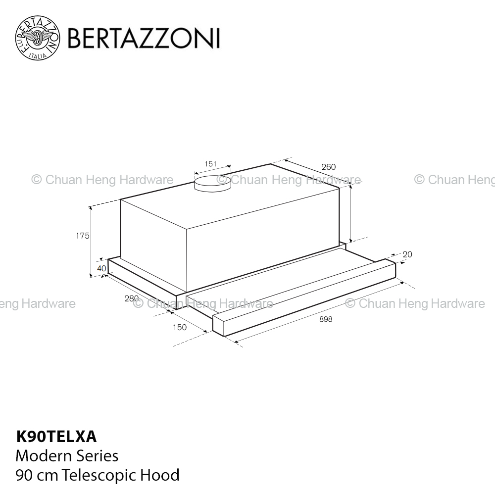 Bertazzoni K90TELXA Modern Series 90cm Telescopic Hood (Stainless Steel Finishing) · v3