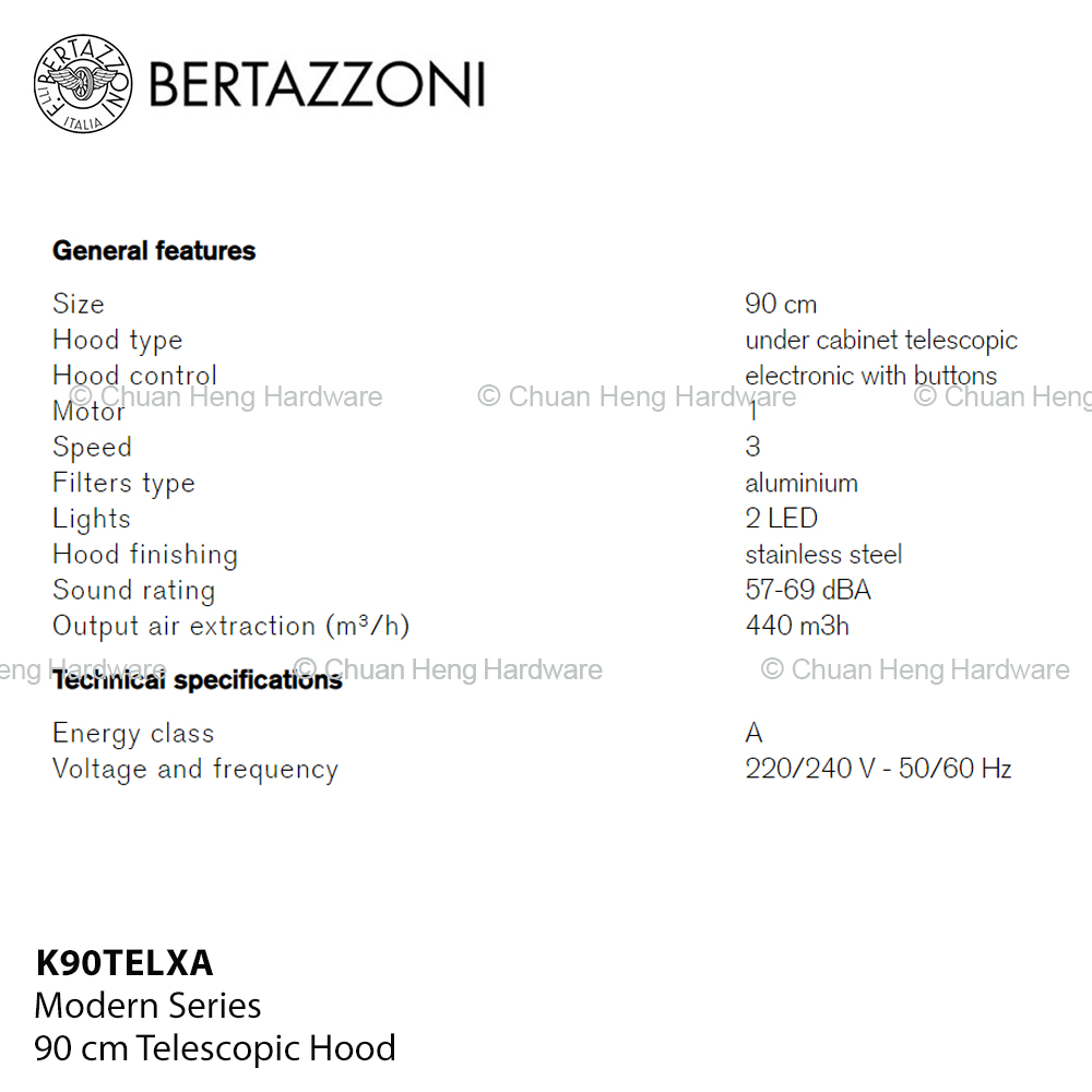 Bertazzoni K90TELXA Modern Series 90cm Telescopic Hood (Stainless Steel Finishing) · v3