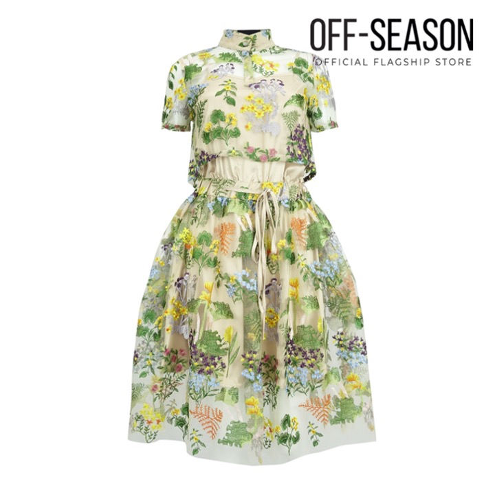 Off-season Clearance Jonathan Liang Trailing Jardin Drawstring Dress · v5